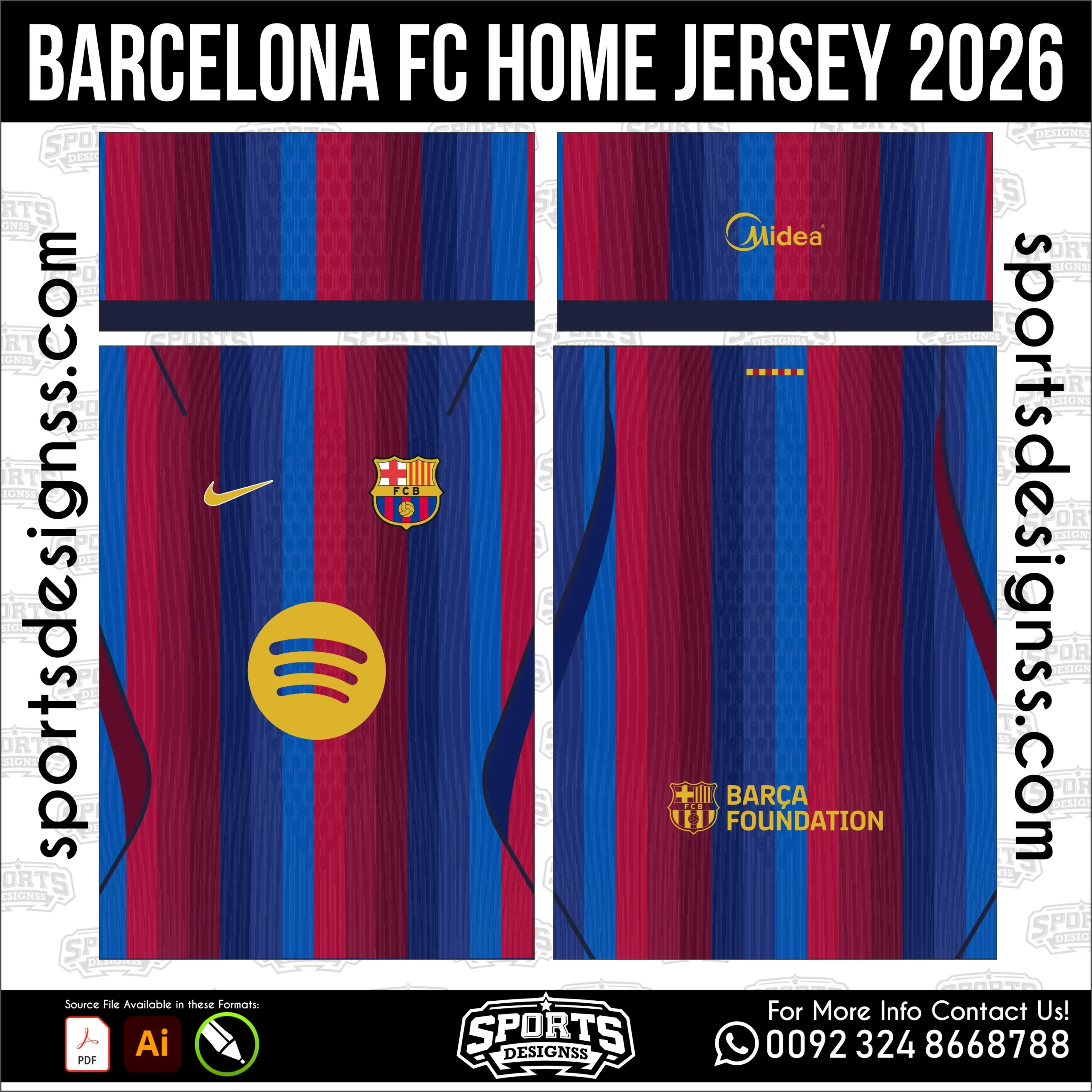 Barcelona FC Home Jersey 2026 - football shirt vector for sublimation printing
