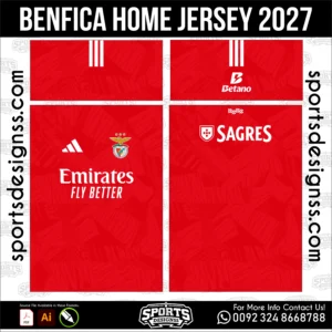 Benfica Home Jersey 2027 - football shirt vector for sublimation printing
