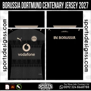 Borussia Dortmund Centenary Jersey 2027 - football shirt vector for sublimation printing