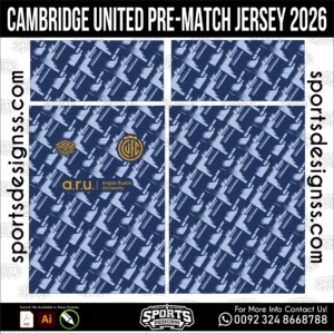 Cambridge United Pre-Match Jersey 2026 - football shirt vector for sublimation printing