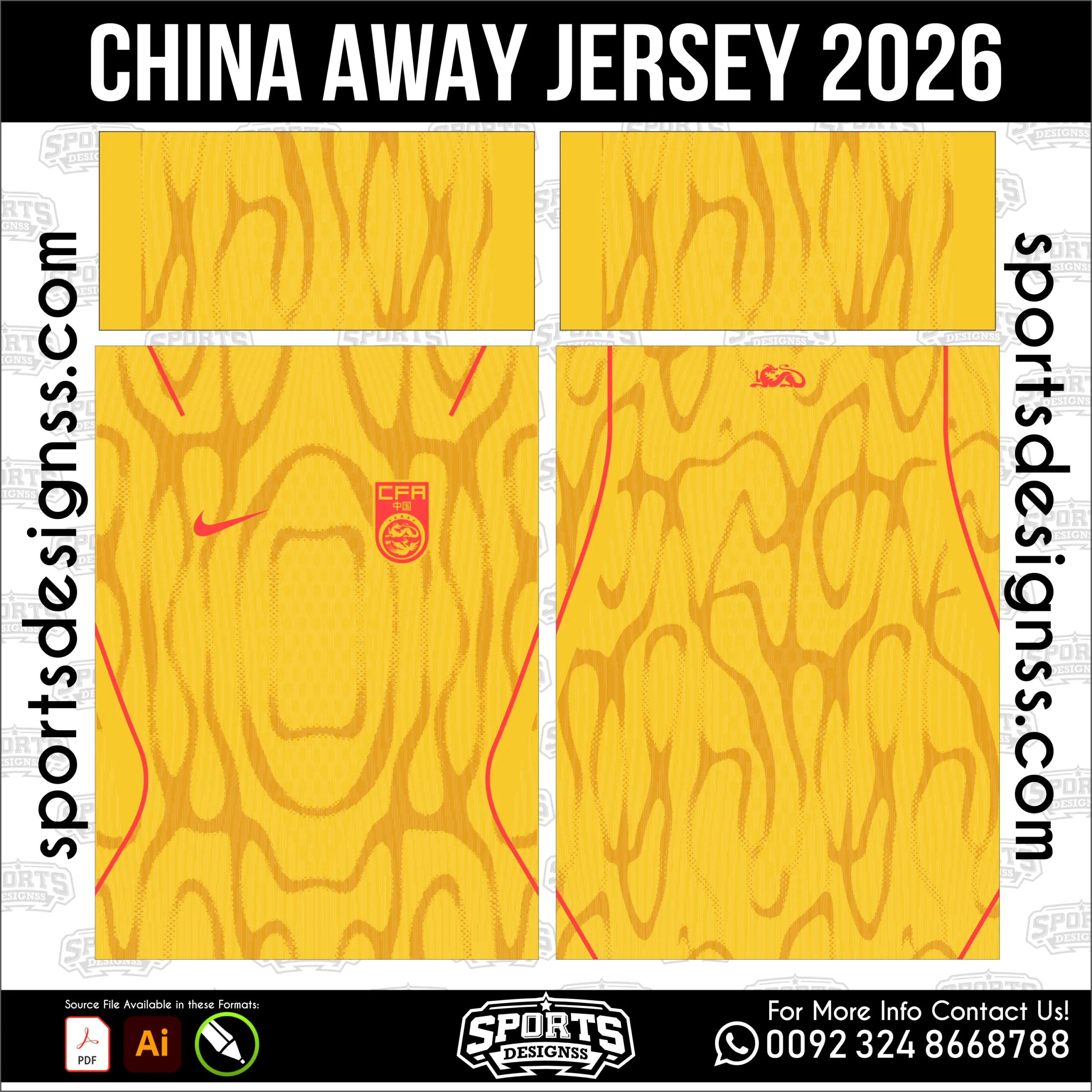 China Away Jersey 2026 - football shirt vector for sublimation printing