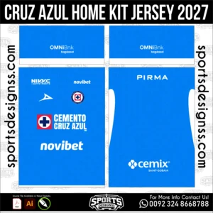 Cruz Azul Home Jersey 2027 - football shirt vector for sublimation printing