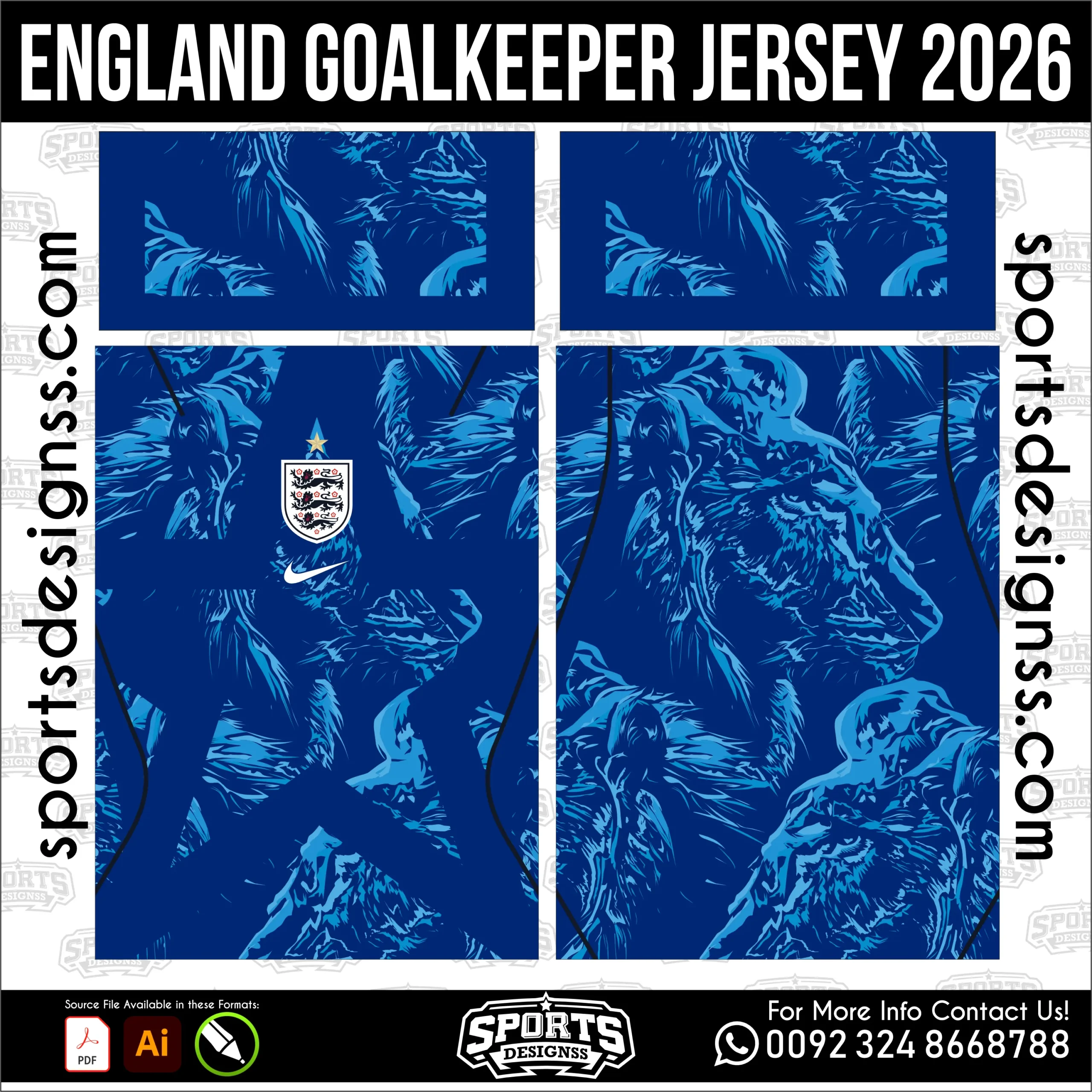 England Goalkeeper Jersey 2026 - football shirt vector for sublimation printing