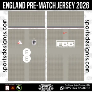 England Pre-Match Jersey 2026 - football shirt vector for sublimation printing