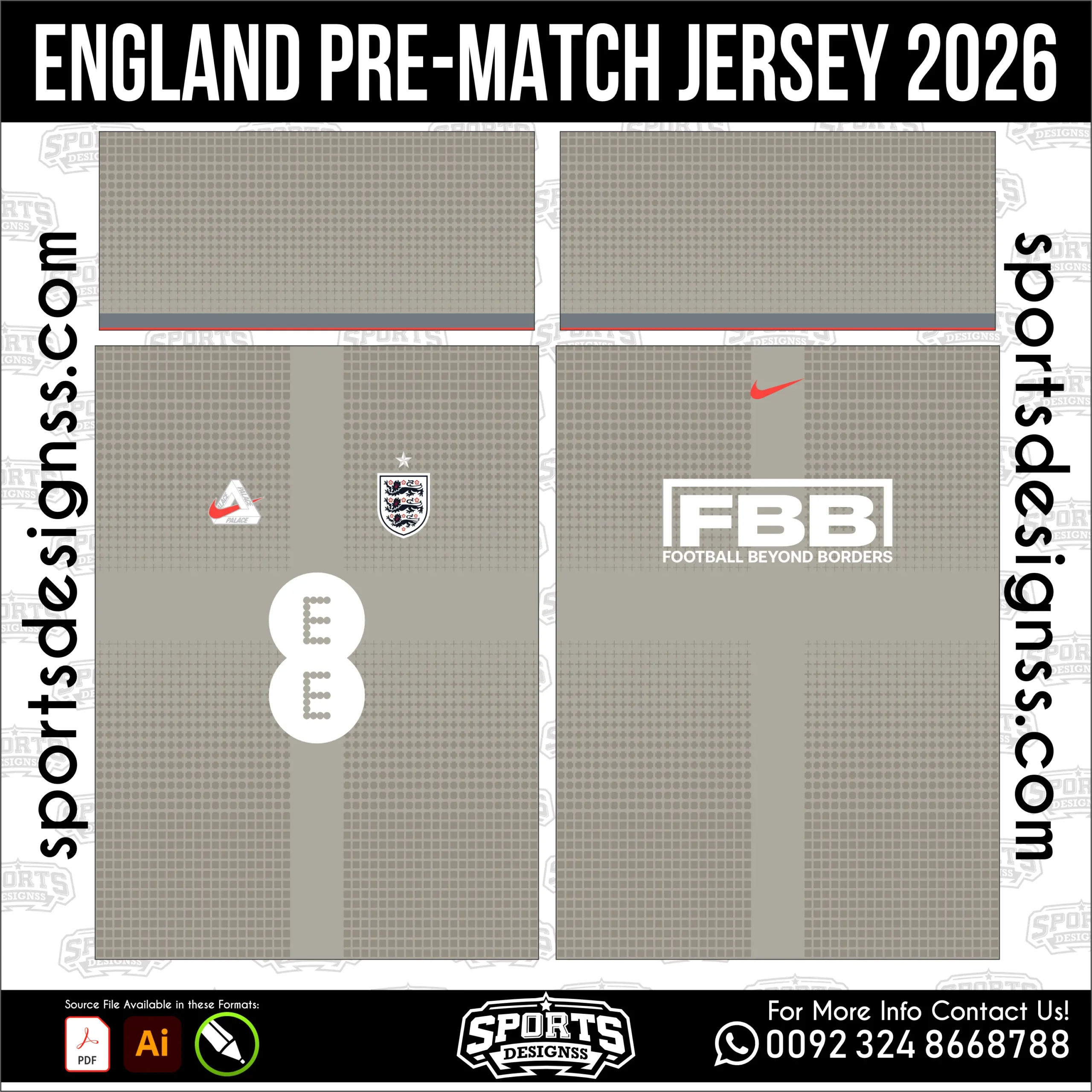 England Pre-Match Jersey 2026 - football shirt vector for sublimation printing