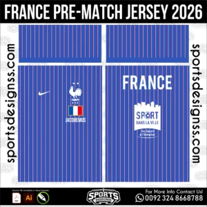 France Pre-Match Jersey 2026 - football shirt vector for sublimation printing