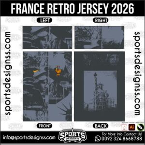 France Retro Jersey 2026 - football shirt vector for sublimation printing