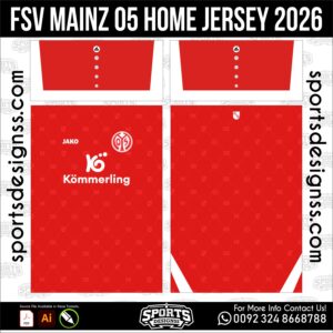 FSV Mainz 05 Home Jersey 2026 - football shirt vector for sublimation printing