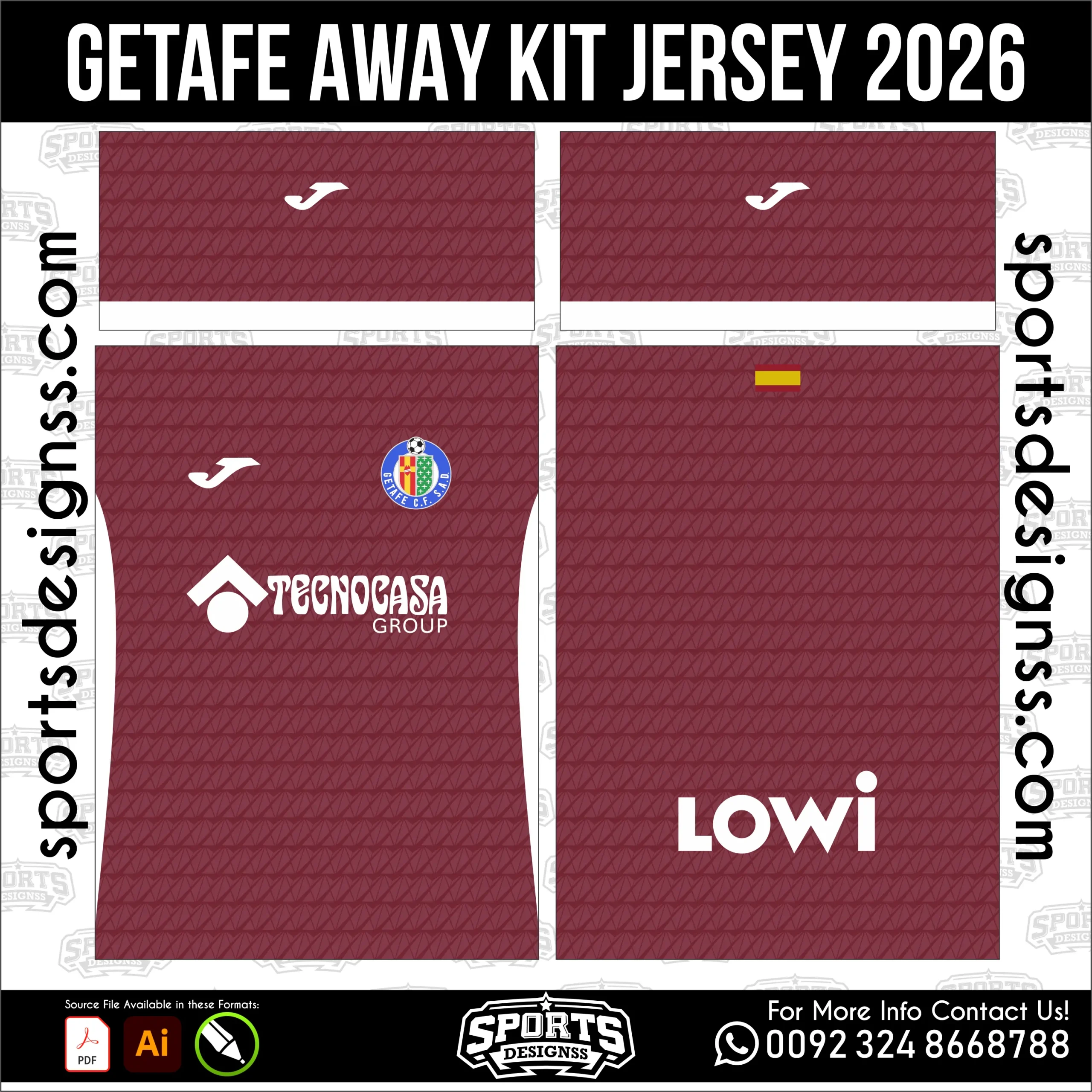Getafe Away Jersey 2026 - football shirt vector for sublimation printing