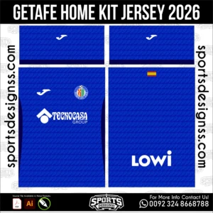 Getafe Home Jersey 2026 - football shirt vector for sublimation printing