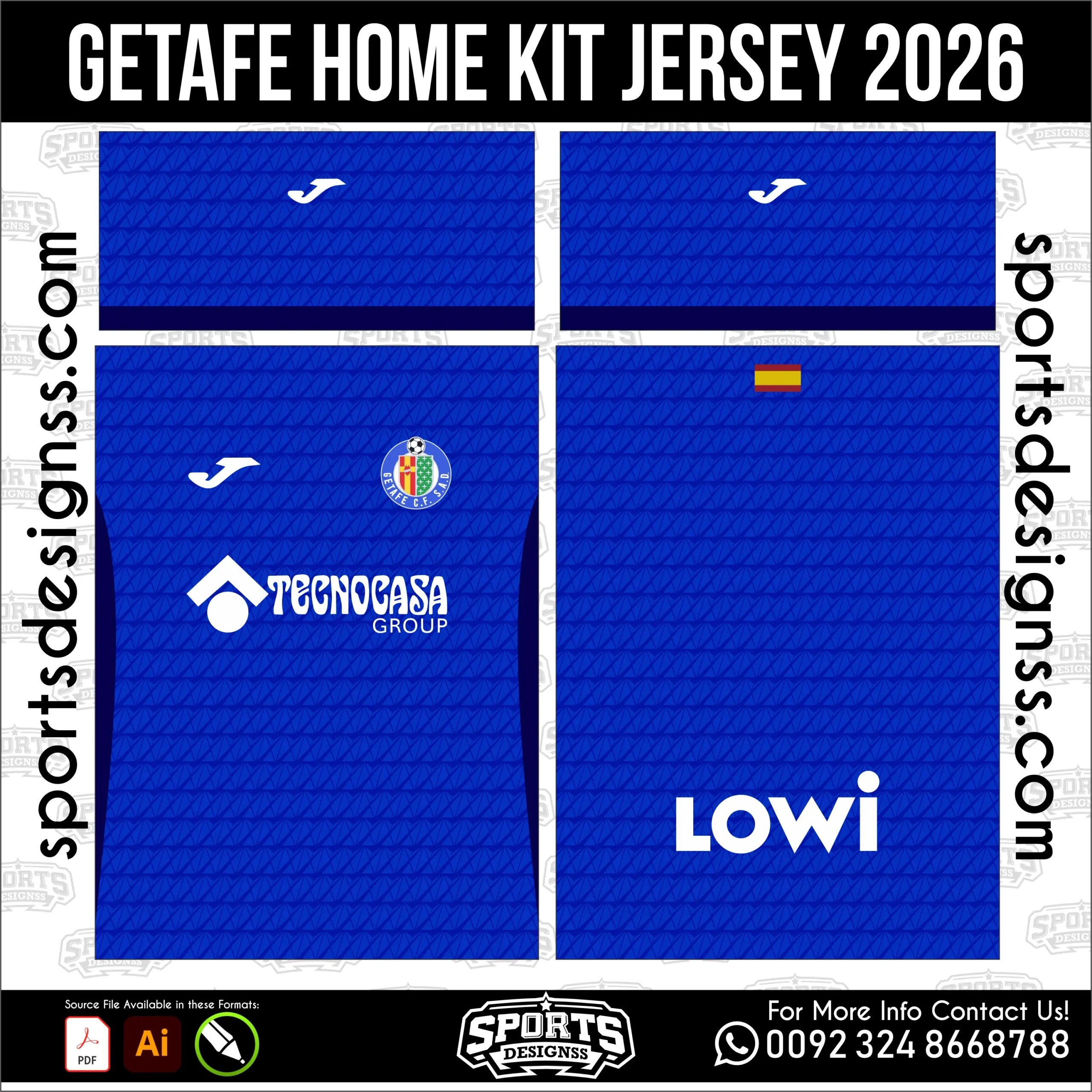 Getafe Home Jersey 2026 - football shirt vector for sublimation printing
