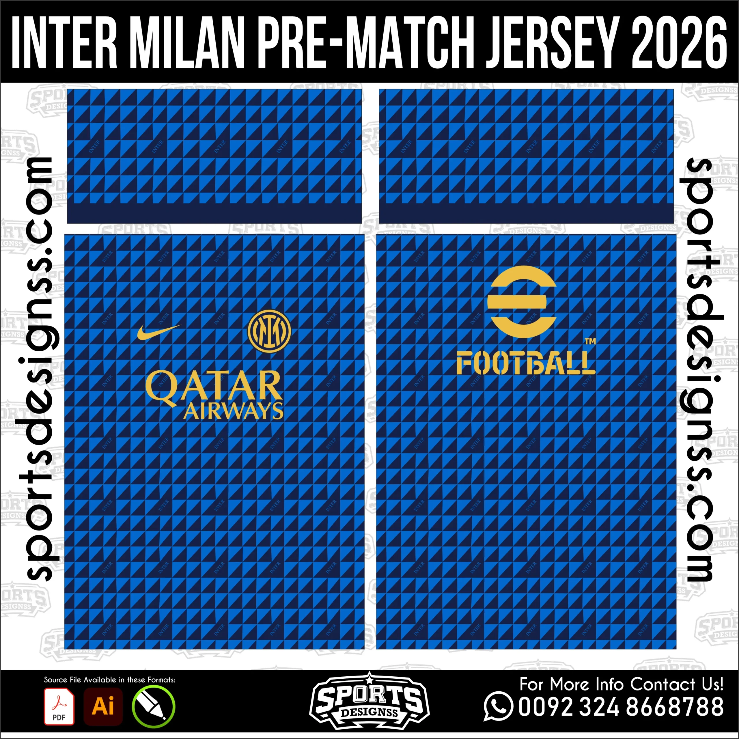 Inter Milan Pre-Match Jersey 2026 - football shirt vector for sublimation printing