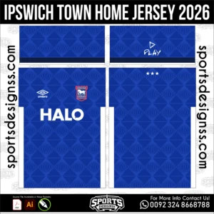 Ipswich Town Home Jersey 2026 - football shirt vector for sublimation printing