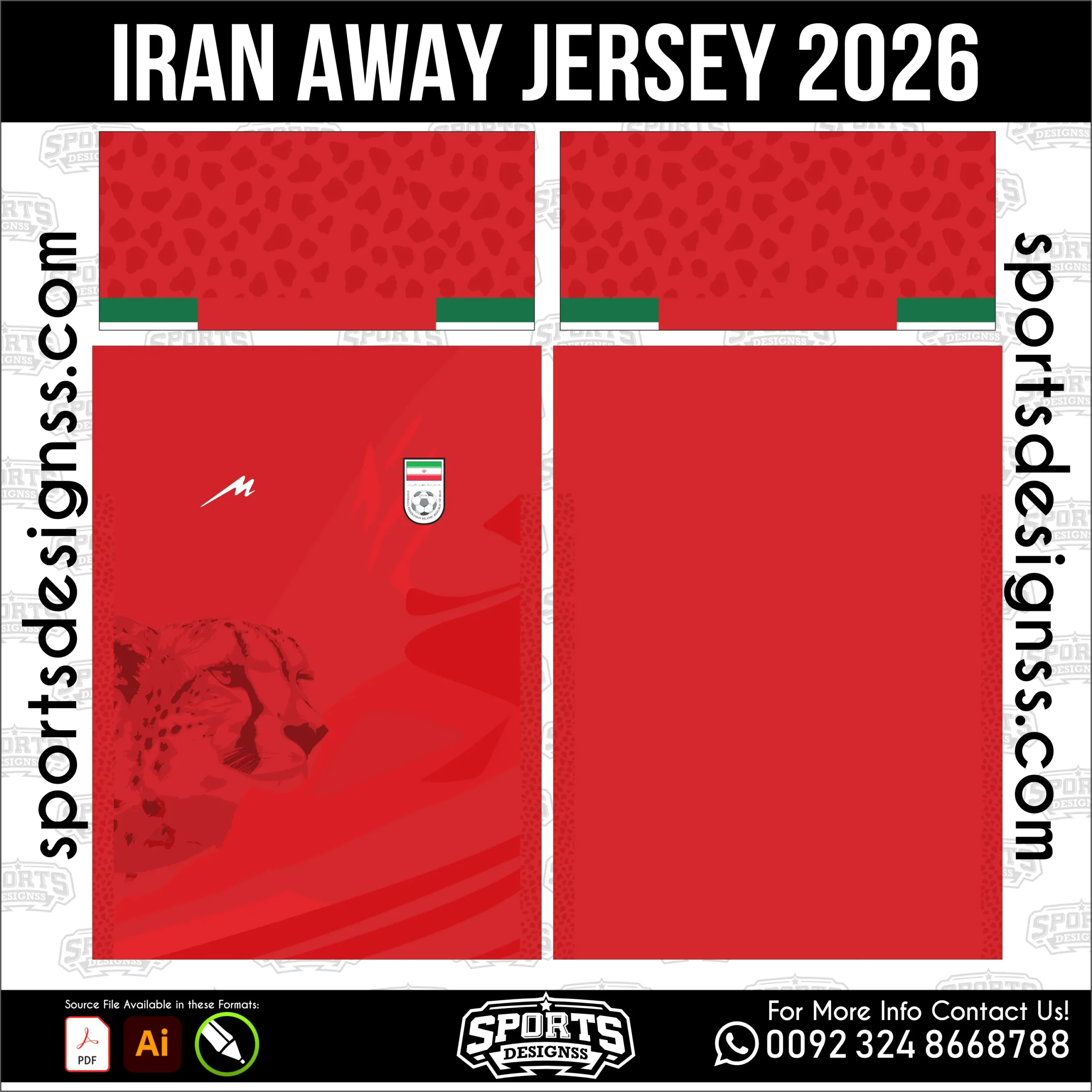 Iran Away Jersey 2026 - football shirt vector for sublimation printing