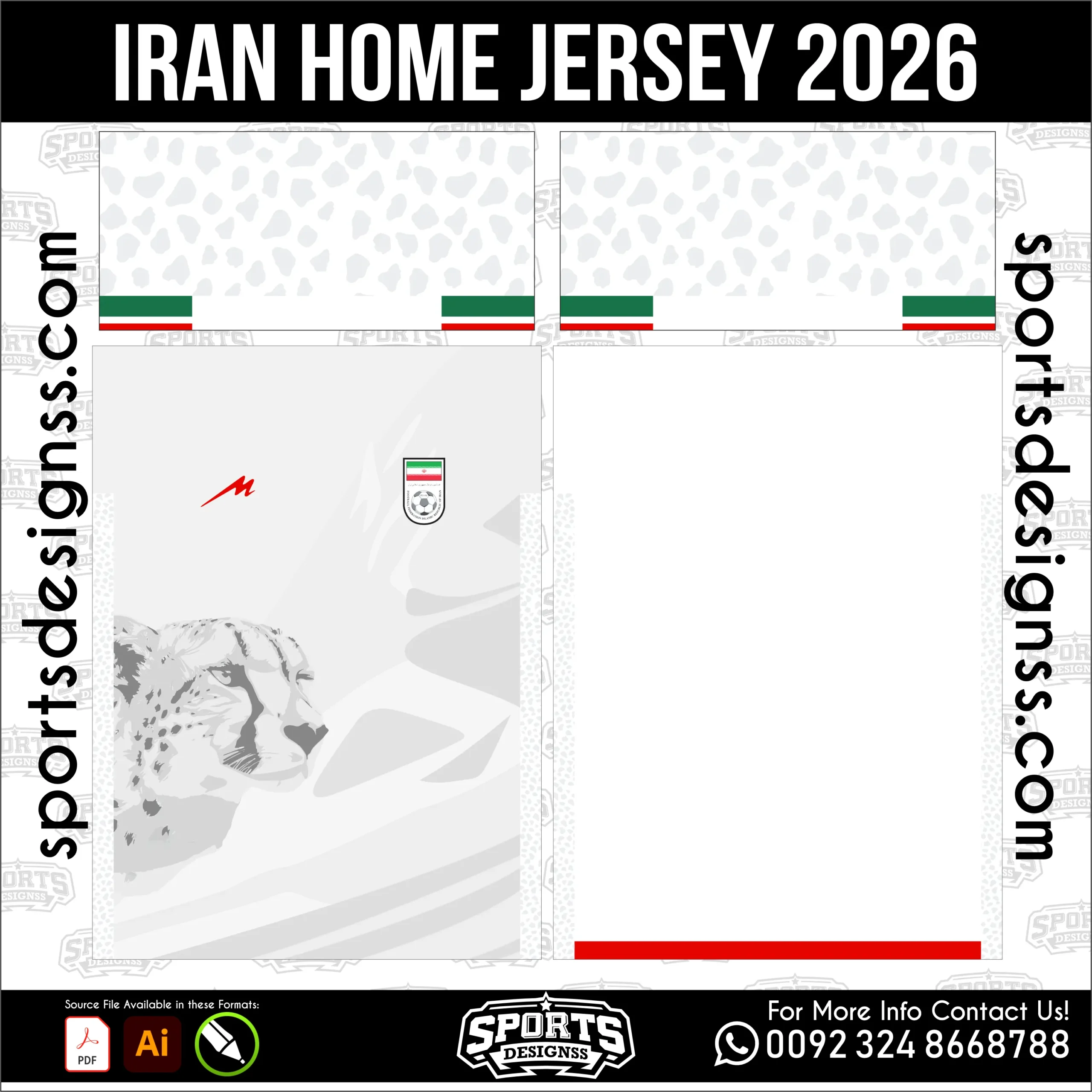 Iran Home Jersey 2026 - football shirt vector for sublimation printing