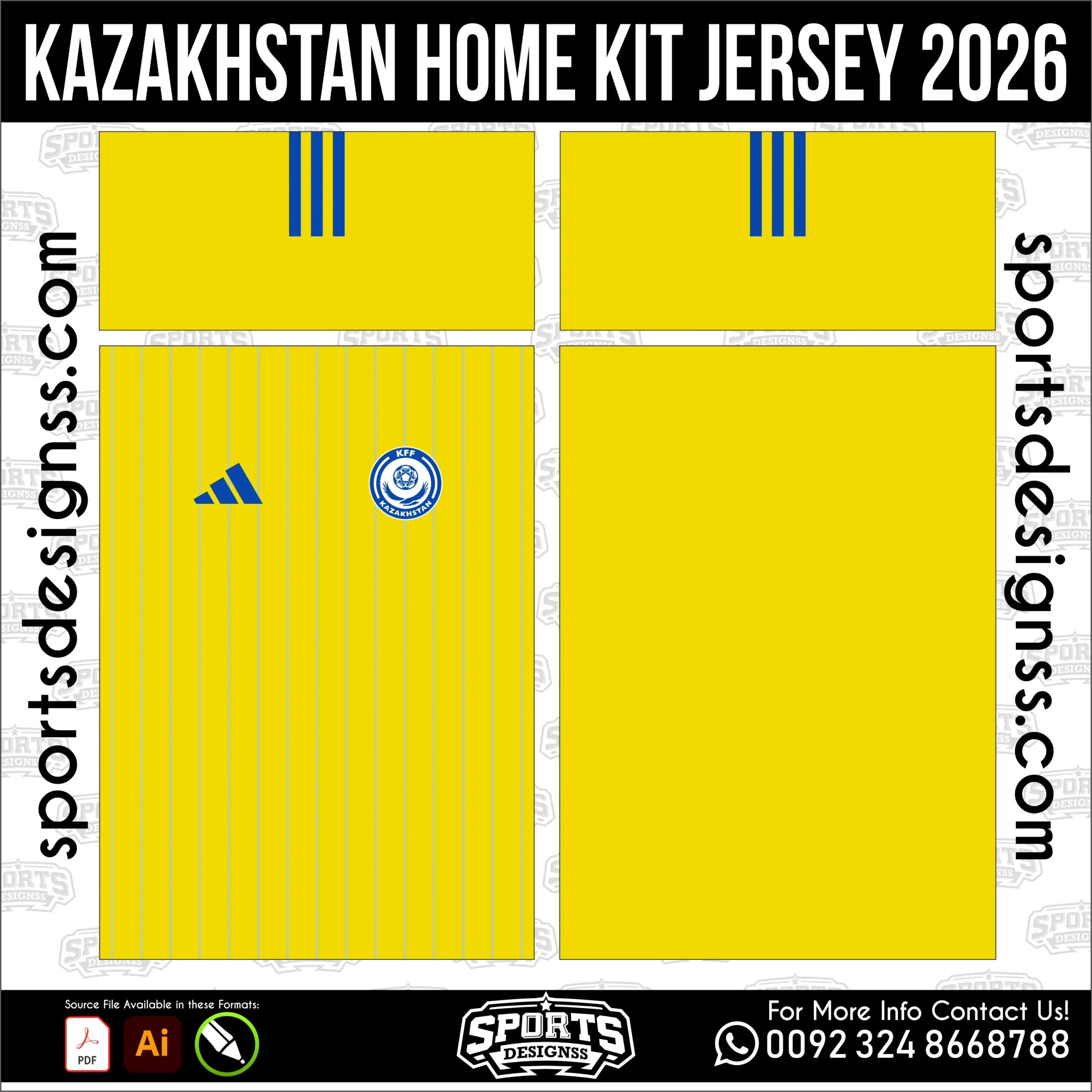 Kazakhstan Home Jersey 2026 - football shirt vector for sublimation printing
