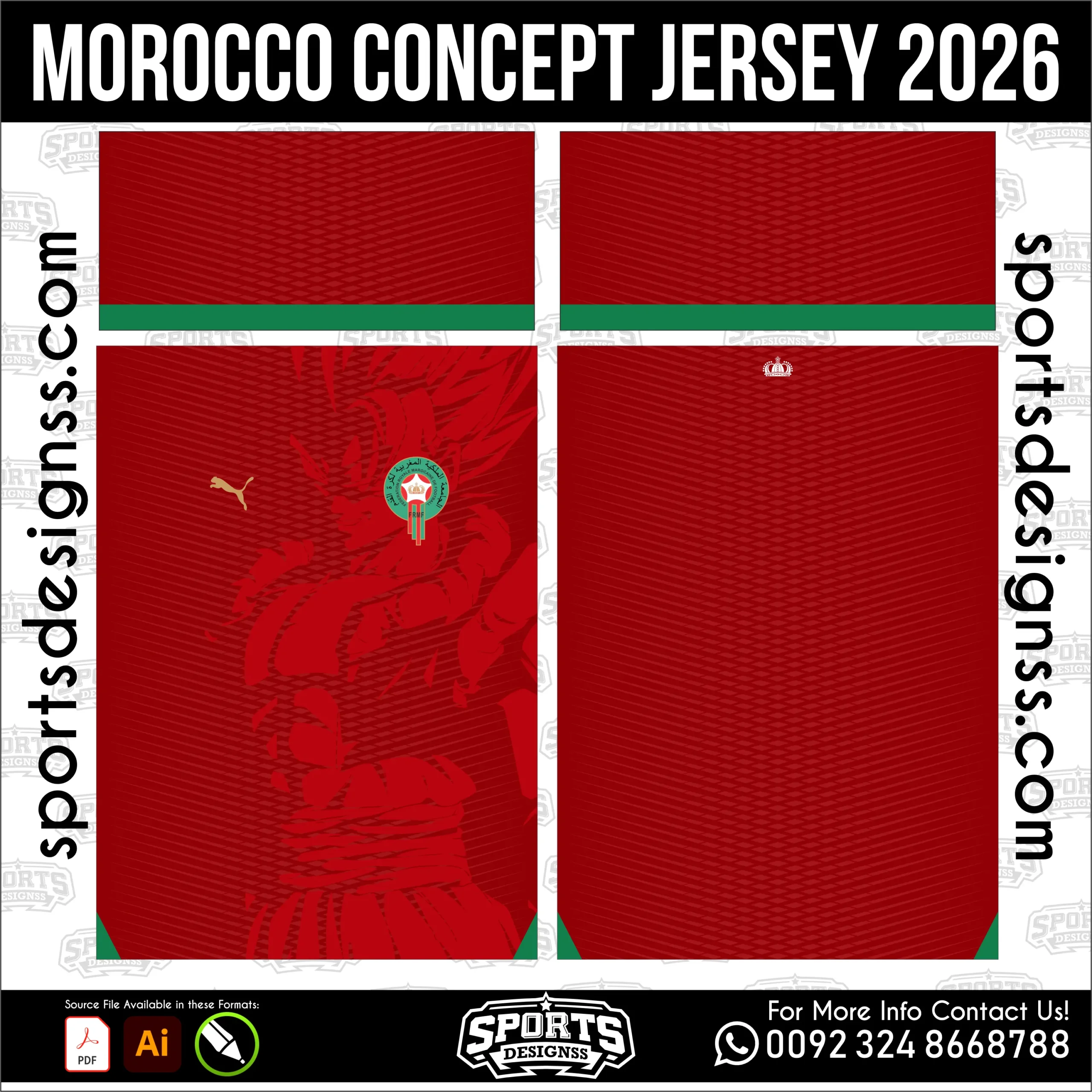 Morocco Concept Jersey 2026 - football shirt vector for sublimation printing