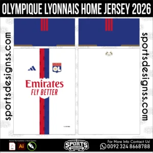 Olympique Lyonnais Home Jersey 2026 - football shirt vector for sublimation printing