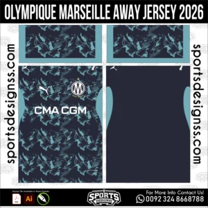 Olympique Marseille Away Jersey 2026 - football shirt vector for sublimation printing