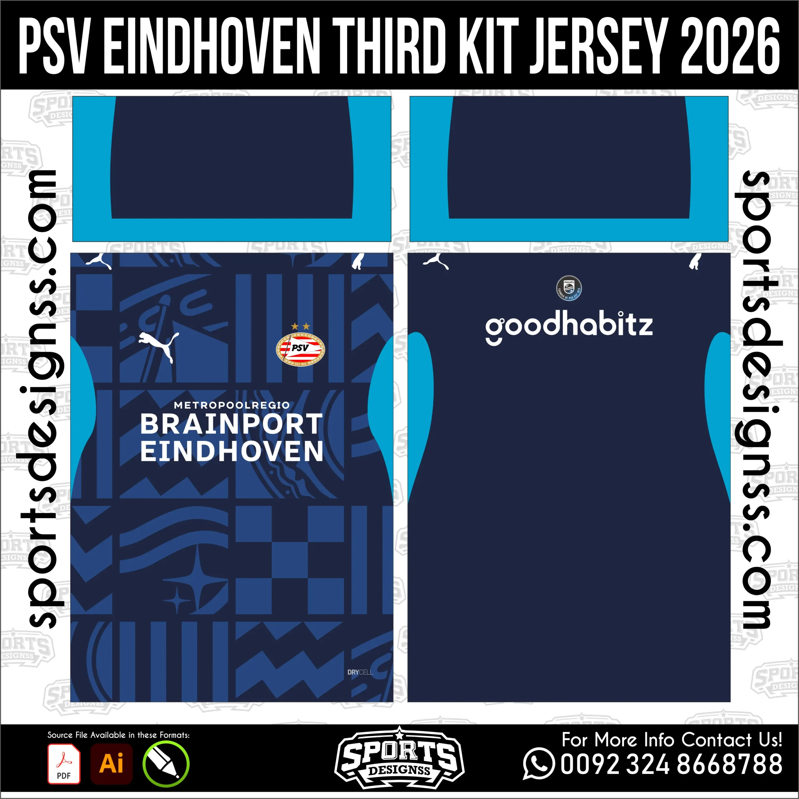 PSV Eindhoven Third Jersey 2026 - football shirt vector for sublimation printing