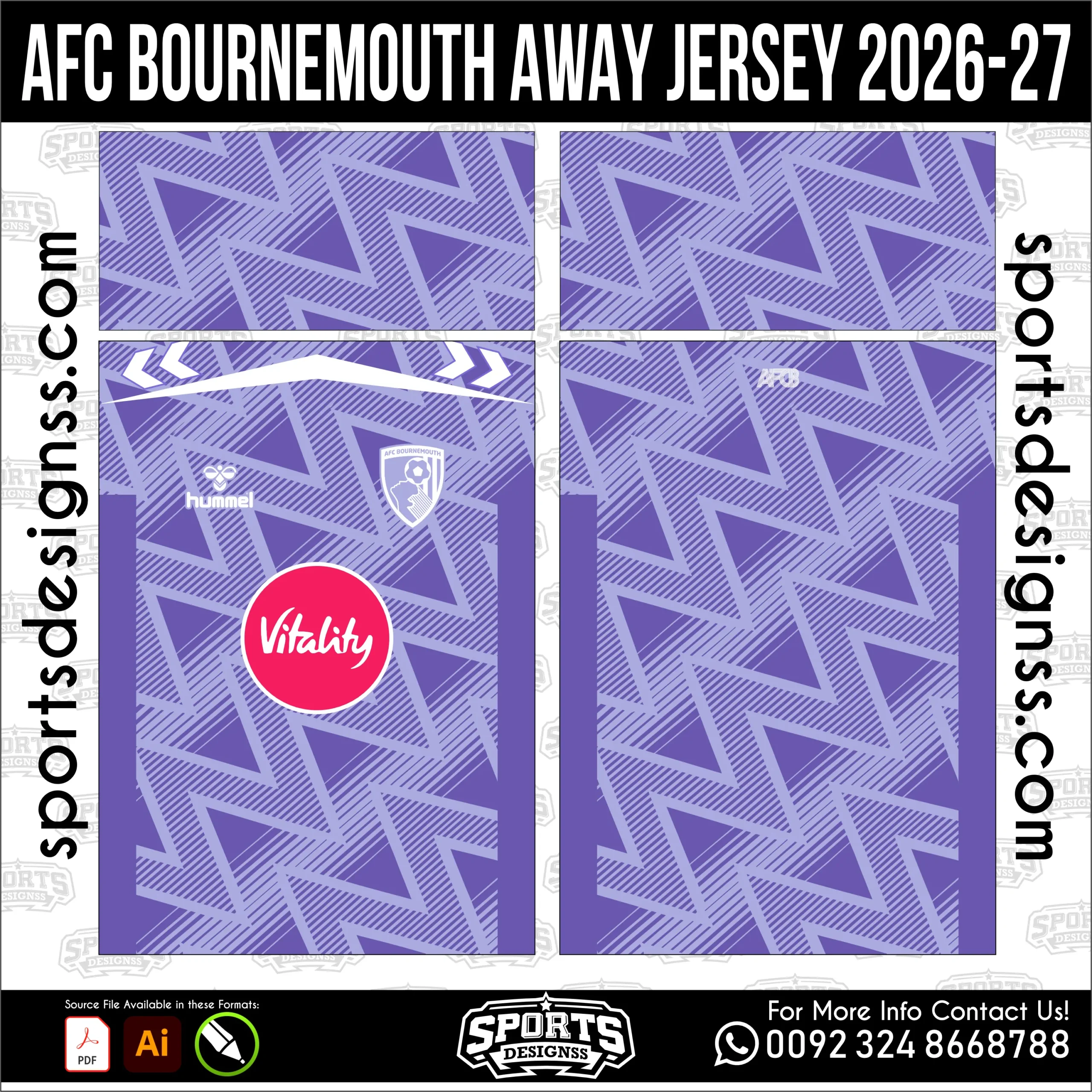 AFC Bournemouth Away Jersey 2026-27 - football shirt vector for sublimation printing