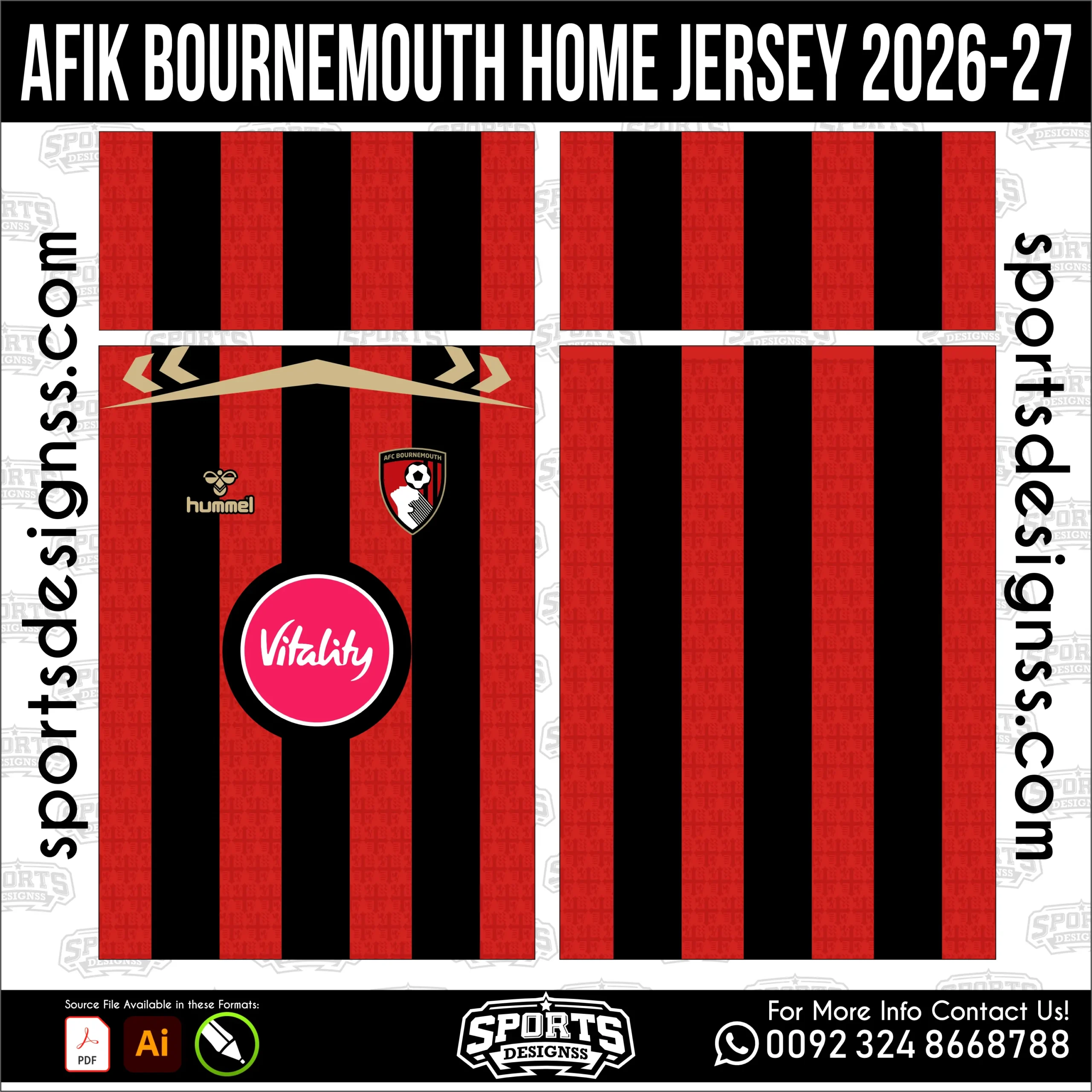 AFC Bournemouth Home Jersey 2026-27 - football shirt vector for sublimation printing