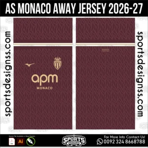 AS Monaco Away Jersey 2026-27 - football shirt vector for sublimation printing