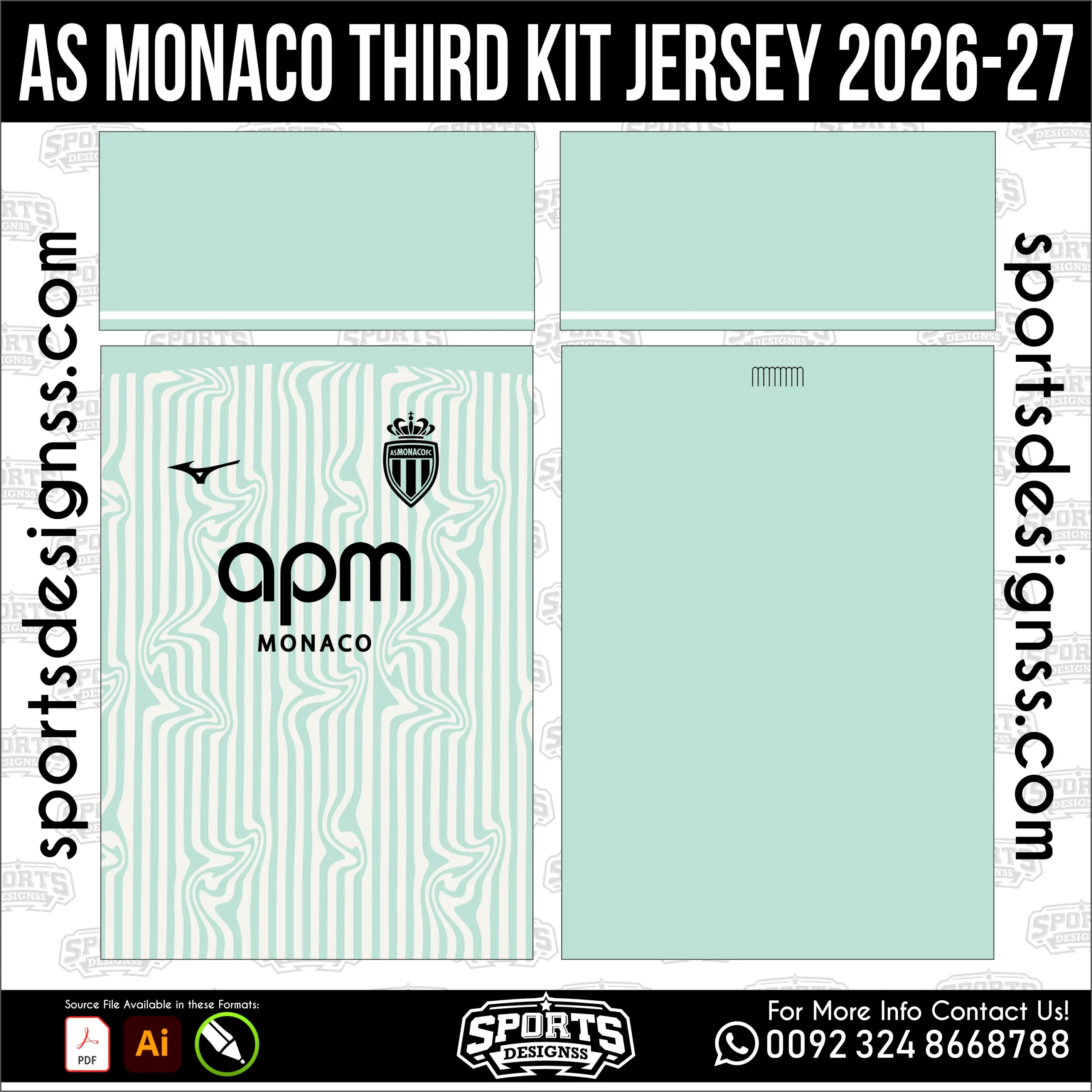 AS Monaco Third Jersey 2026-27 - football shirt vector for sublimation printing