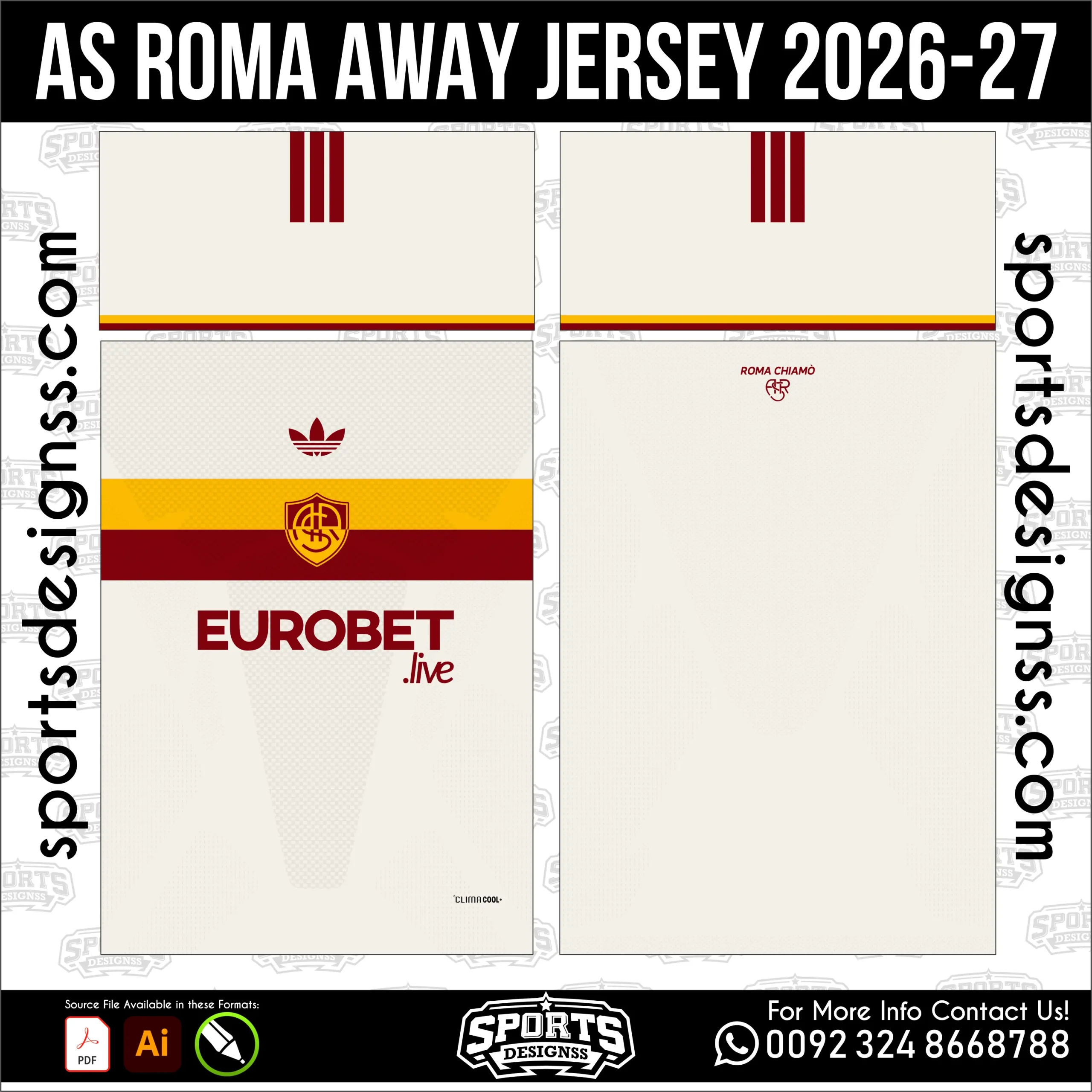 AS Roma Away Jersey 2026-27 - football shirt vector for sublimation printing