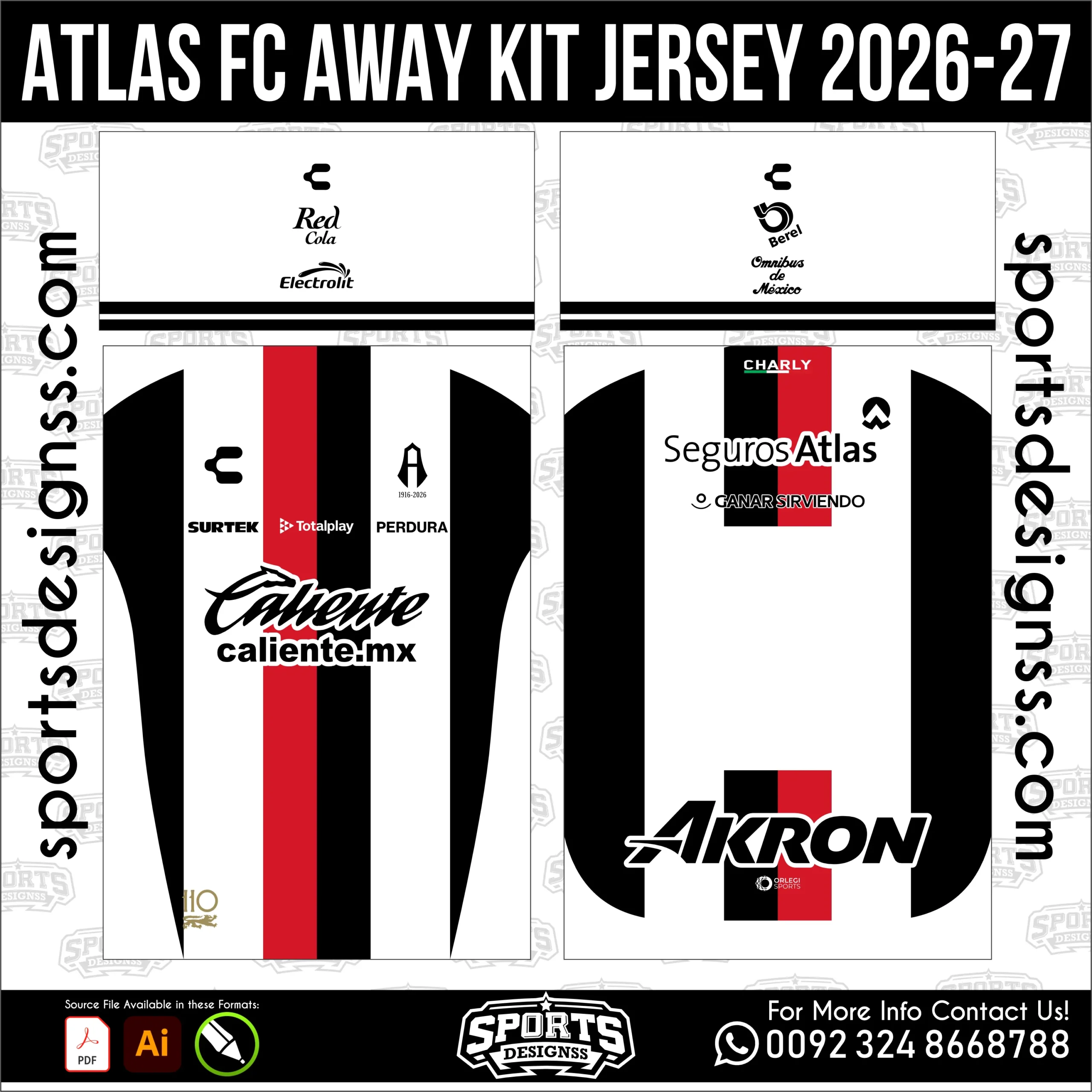 Atlas FC Away Jersey 2026-27 - football shirt vector for sublimation printing