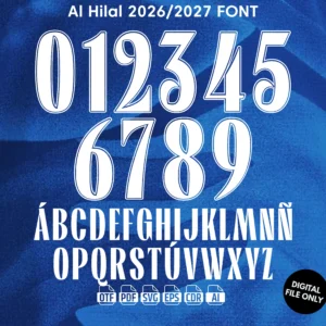 Al Hilal 2026-27 Font - football jersey typeface OTF download
