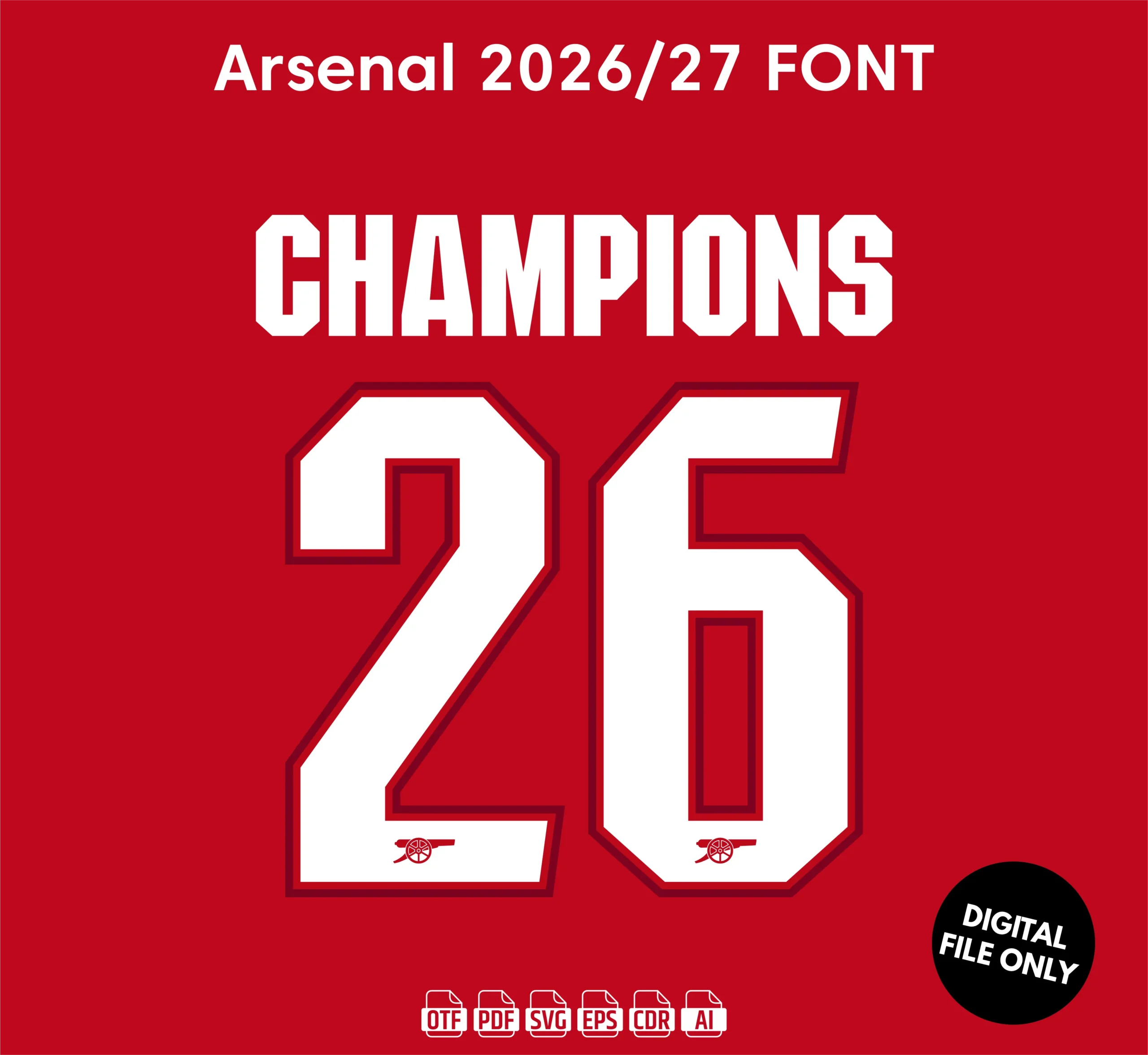 Arsenal 2026-27 Font - football jersey typeface OTF download
