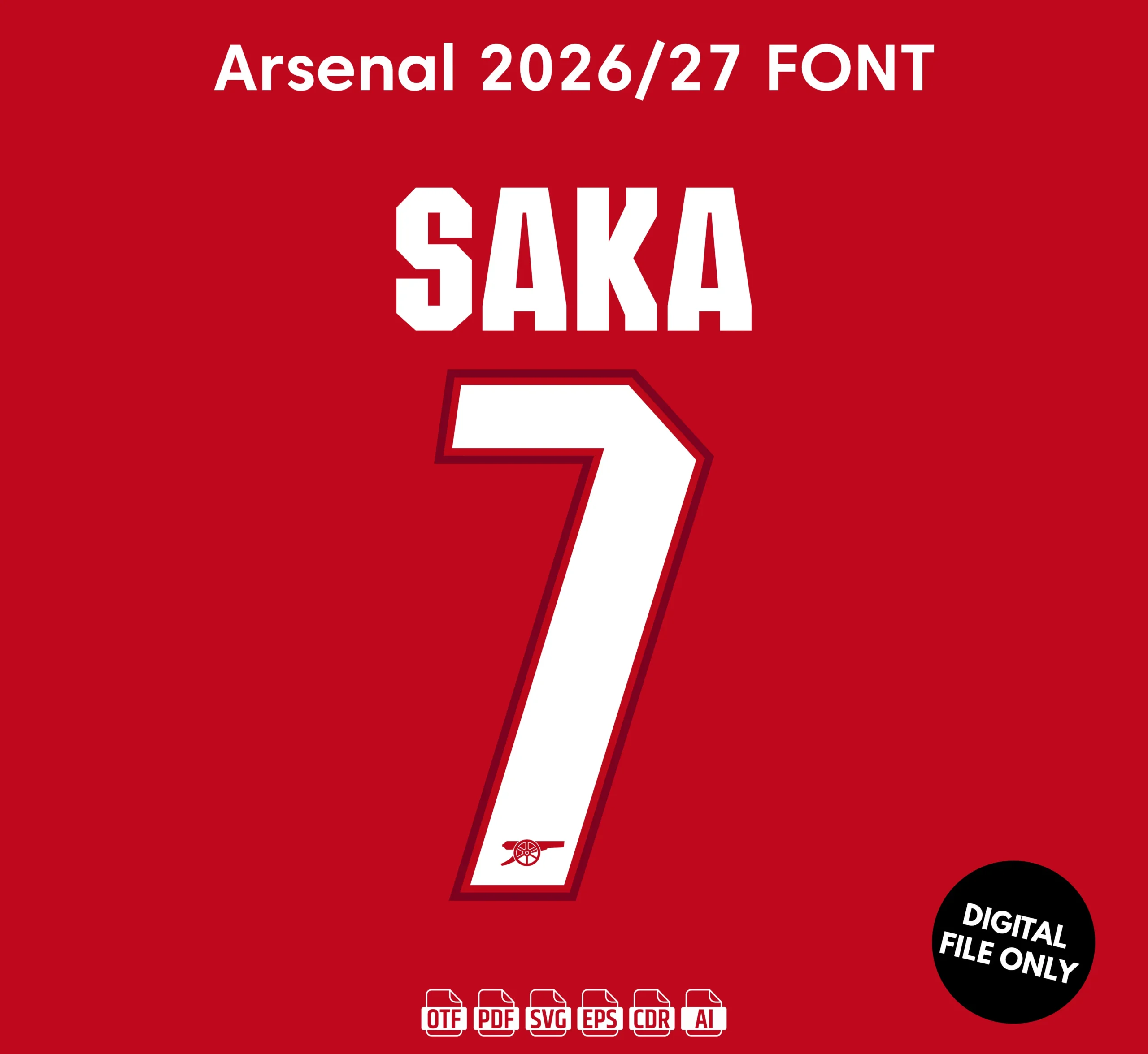 Arsenal 2026-27 Font - football jersey typeface OTF download