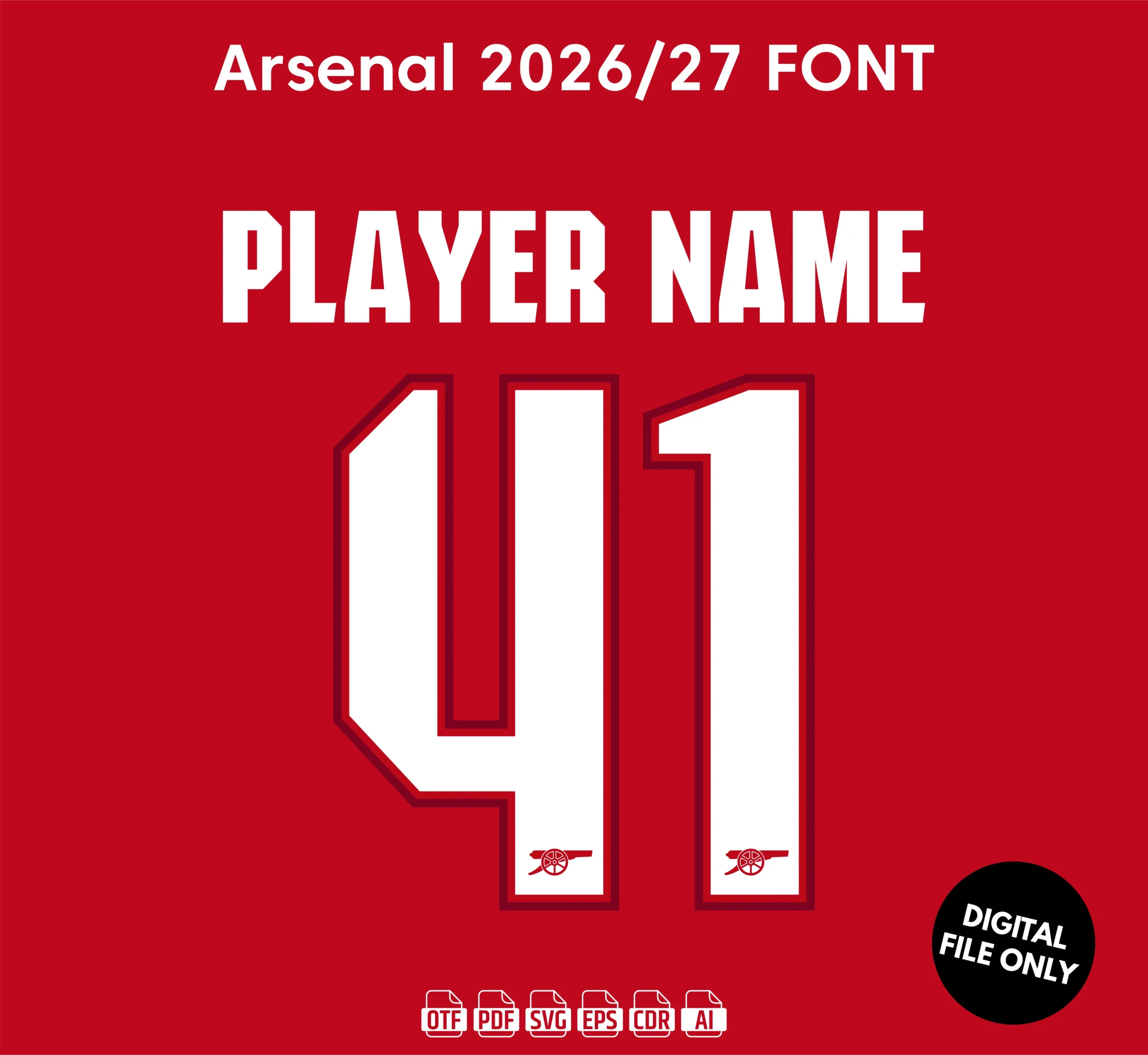 Arsenal 2026-27 Font - football jersey typeface OTF download