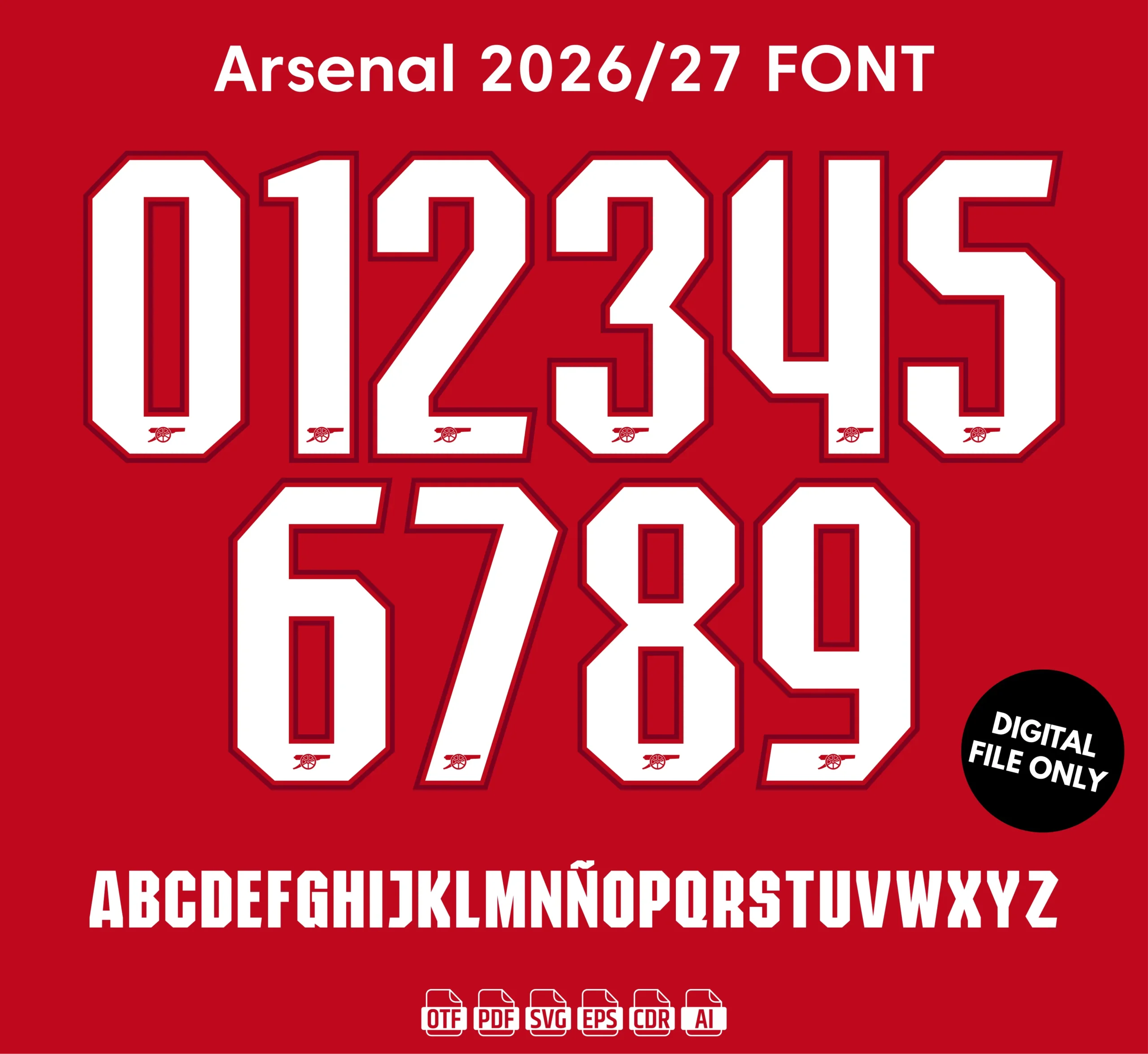 Arsenal 2026-27 Font - football jersey typeface OTF download