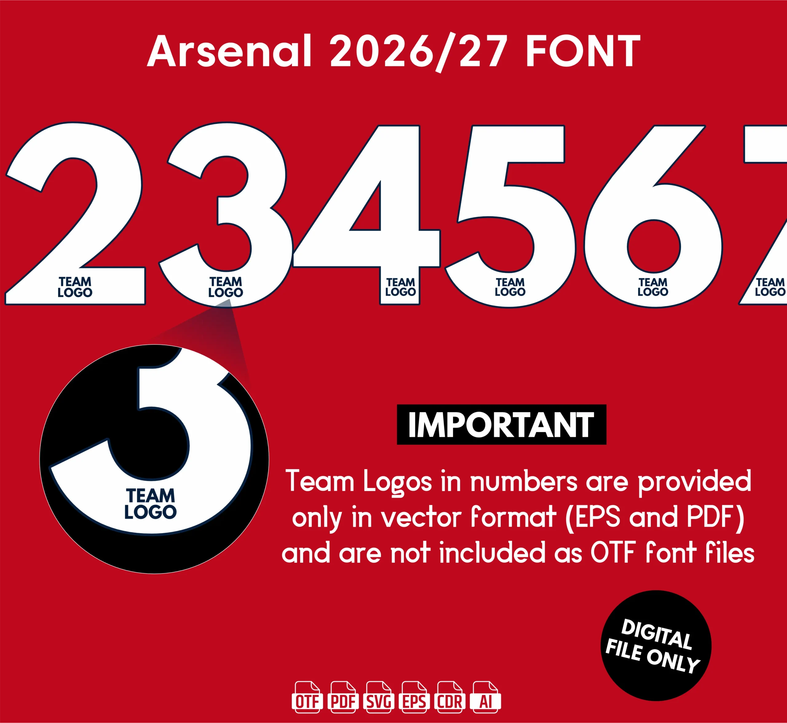 Arsenal 2026-27 Font - football jersey typeface OTF download