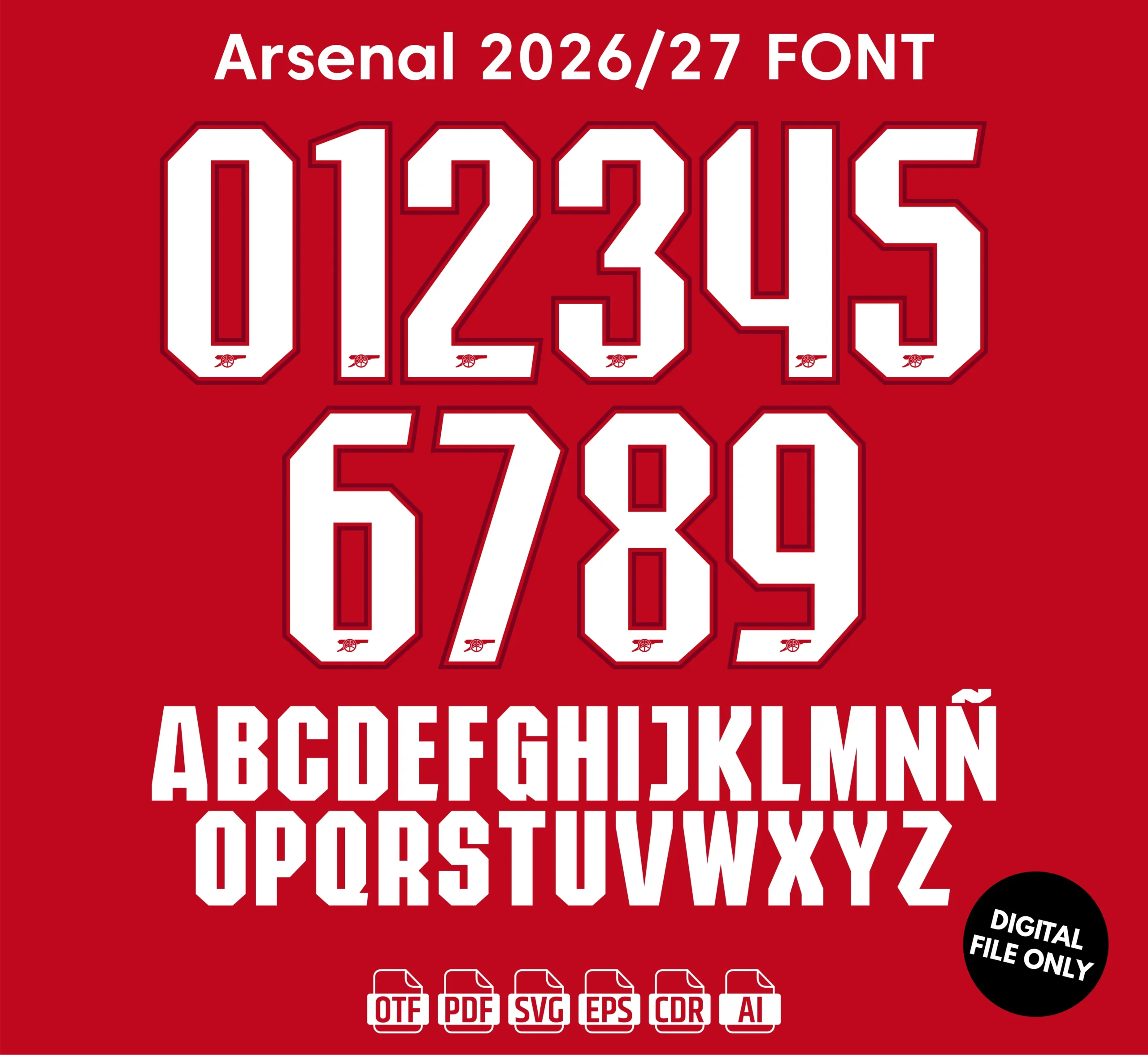 Arsenal 2026-27 Font - football jersey typeface OTF download