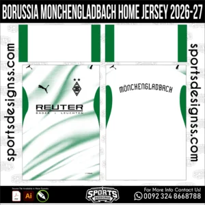 Borussia MΓΆnchengladbach Home Jersey 2026-27 - football shirt vector for sublimation printing