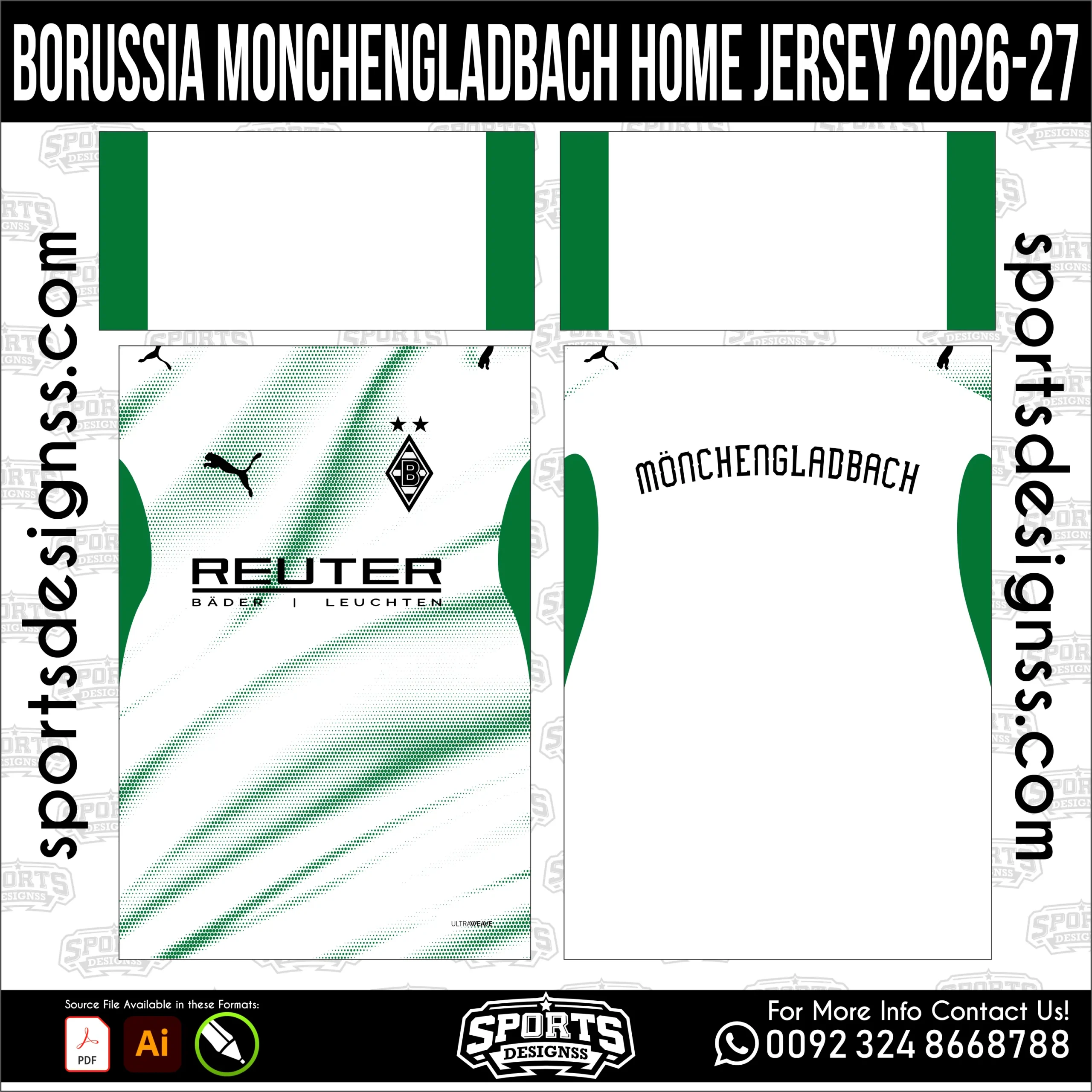 Borussia Mönchengladbach Home Jersey 2026-27 - football shirt vector for sublimation printing