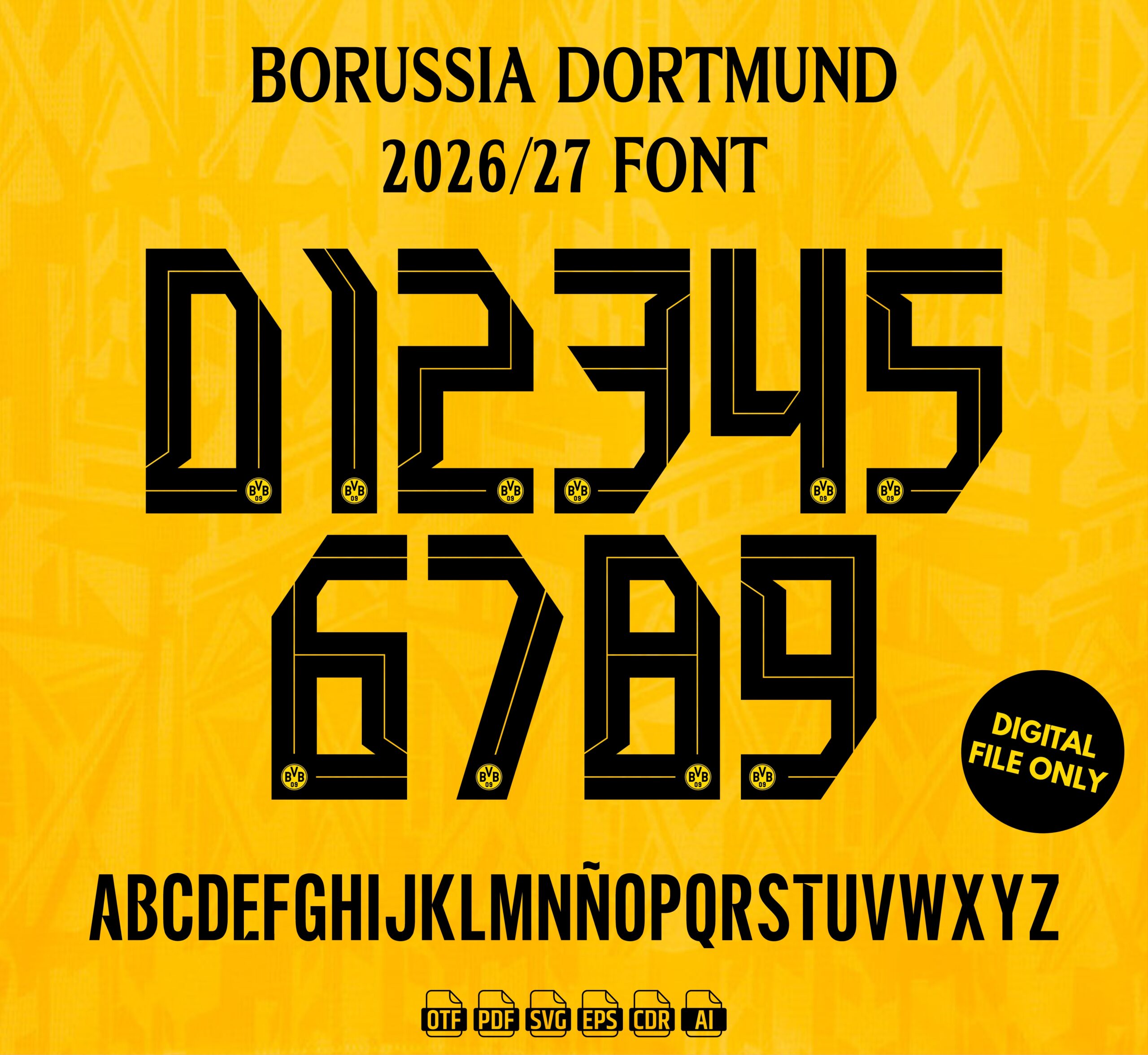 Borussia Dortmund 2026-27 Font - football jersey typeface OTF download