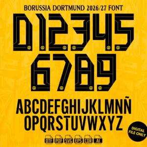 Borussia Dortmund 2026-27 Font - football jersey typeface OTF download