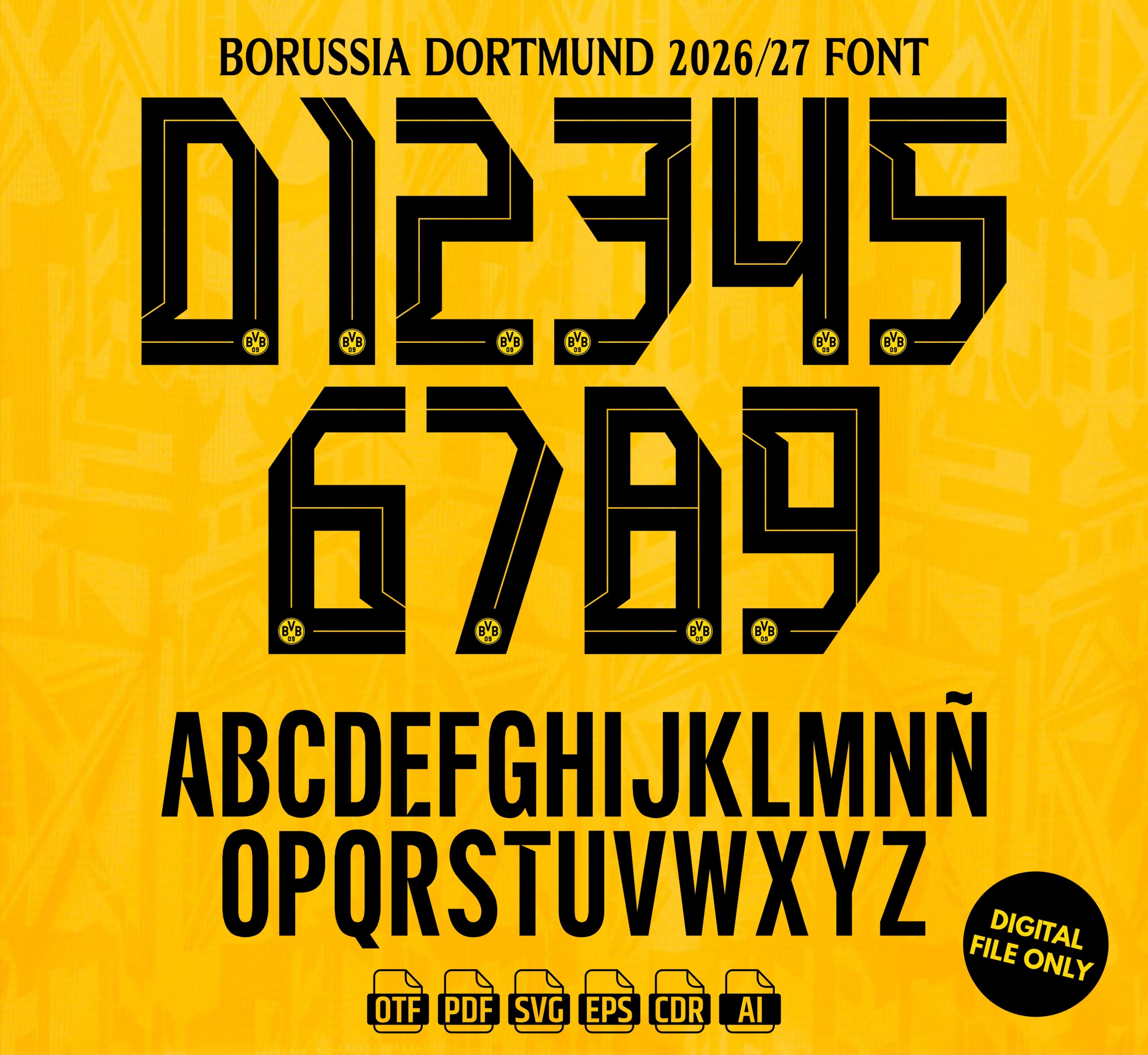 Borussia Dortmund 2026-27 Font - football jersey typeface OTF download