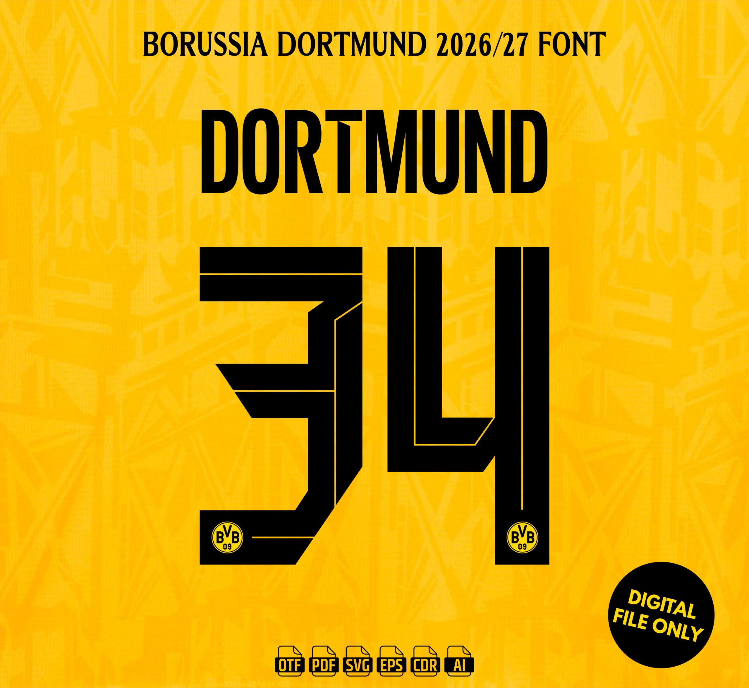Borussia Dortmund 2026-27 Font - football jersey typeface OTF download