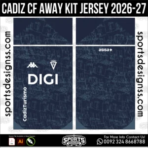 Cadiz CF Away Kit Jersey 2026-27 - football shirt vector for sublimation printing