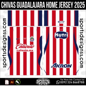 Chivas Guadalajara Home Jersey 2025 - football shirt vector for sublimation printing