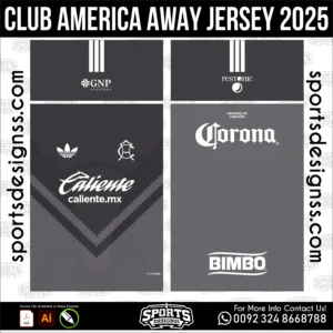 Club América Away Jersey 2025 - football shirt vector for sublimation printing
