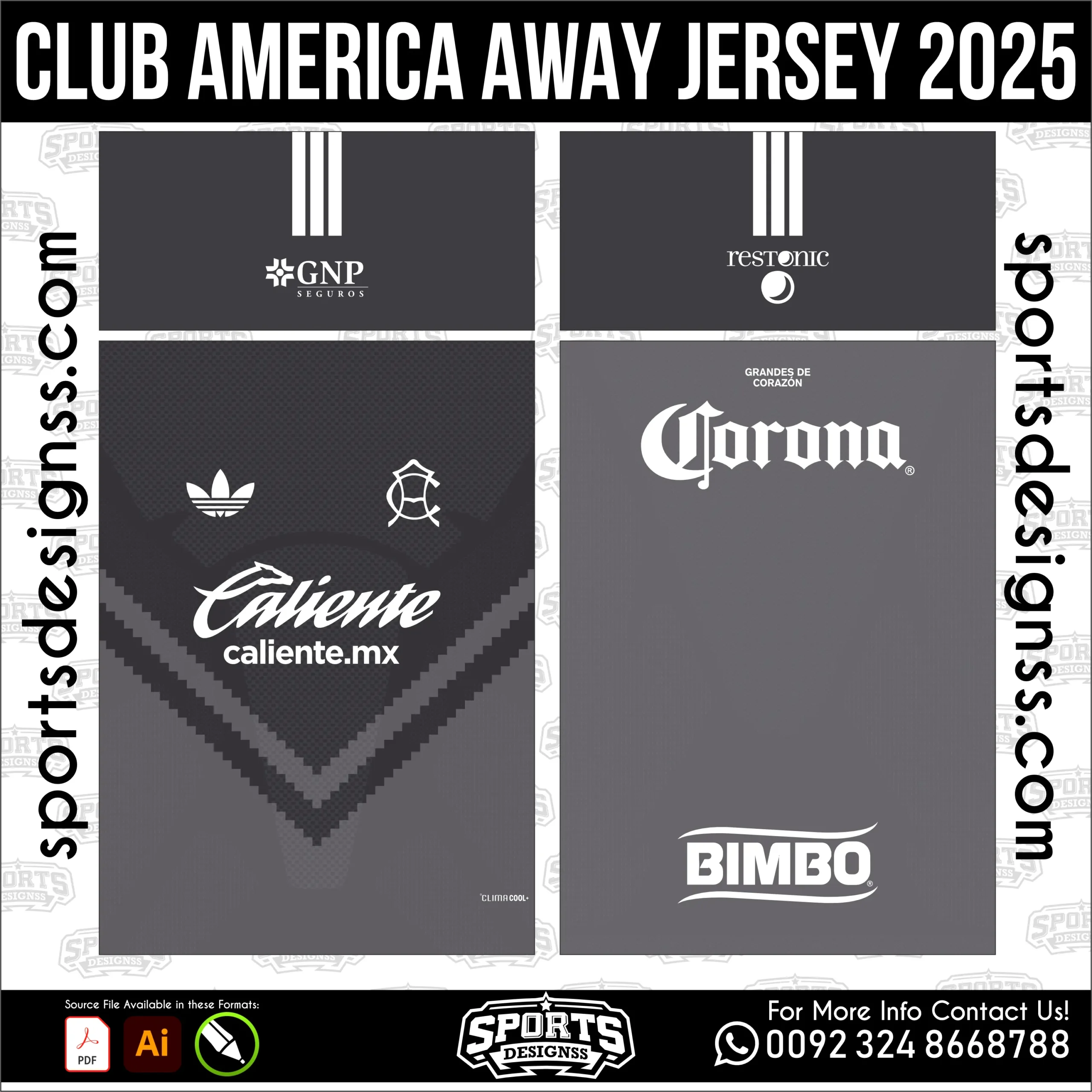 Club América Away Jersey 2025 - football shirt vector for sublimation printing