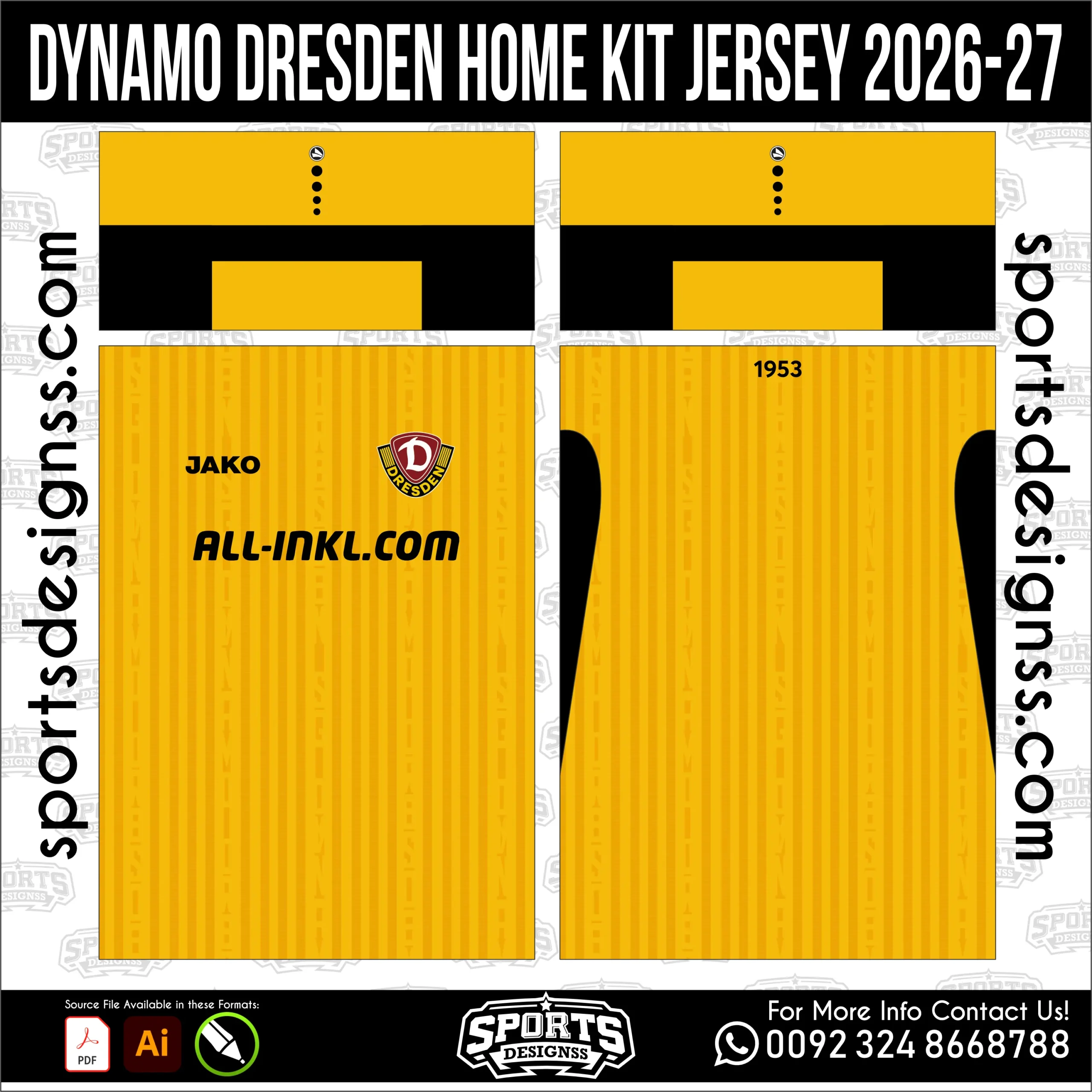 Dynamo Dresden Home Jersey 2026-27 - football shirt vector for sublimation printing