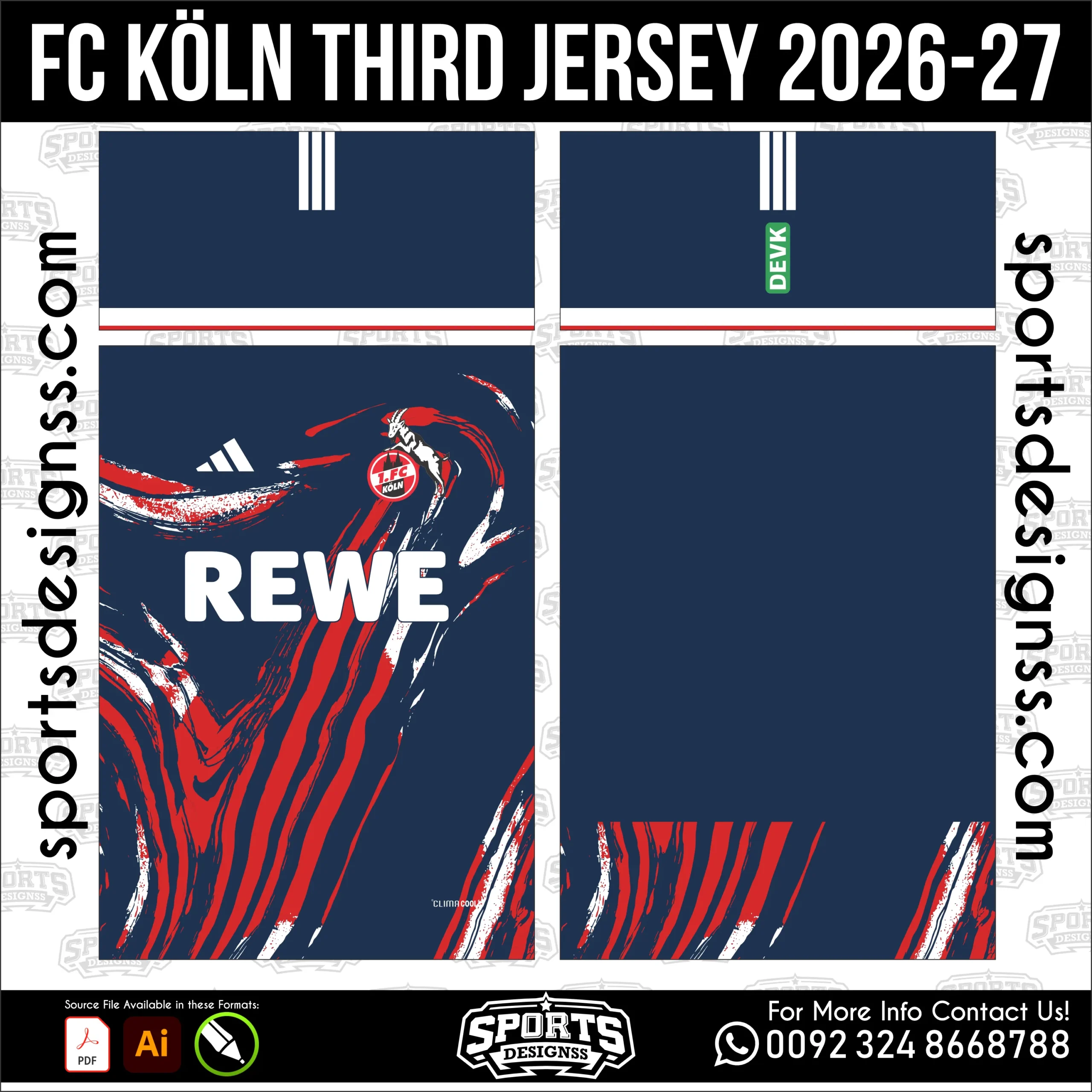 FC Köln Third Jersey 2026-27 - football shirt vector for sublimation printing