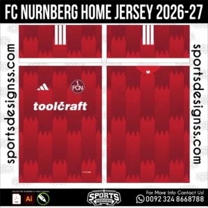 FC Nürnberg Home Jersey 2026-27 - football shirt vector for sublimation printing
